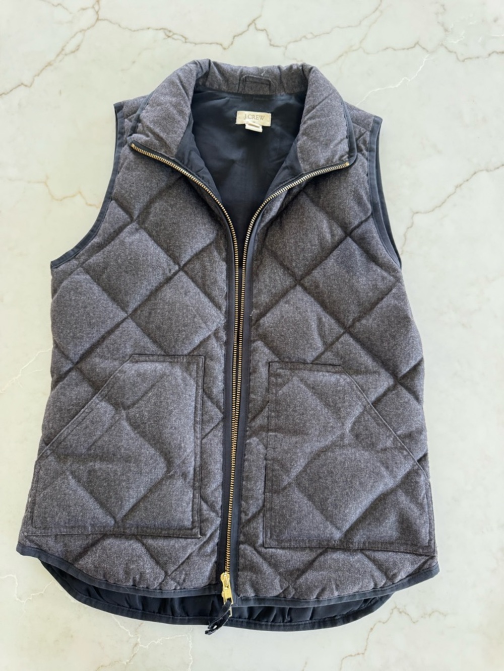 J. Crew Quilted Charcoal Gray Puffer Vest with Gold Zipper